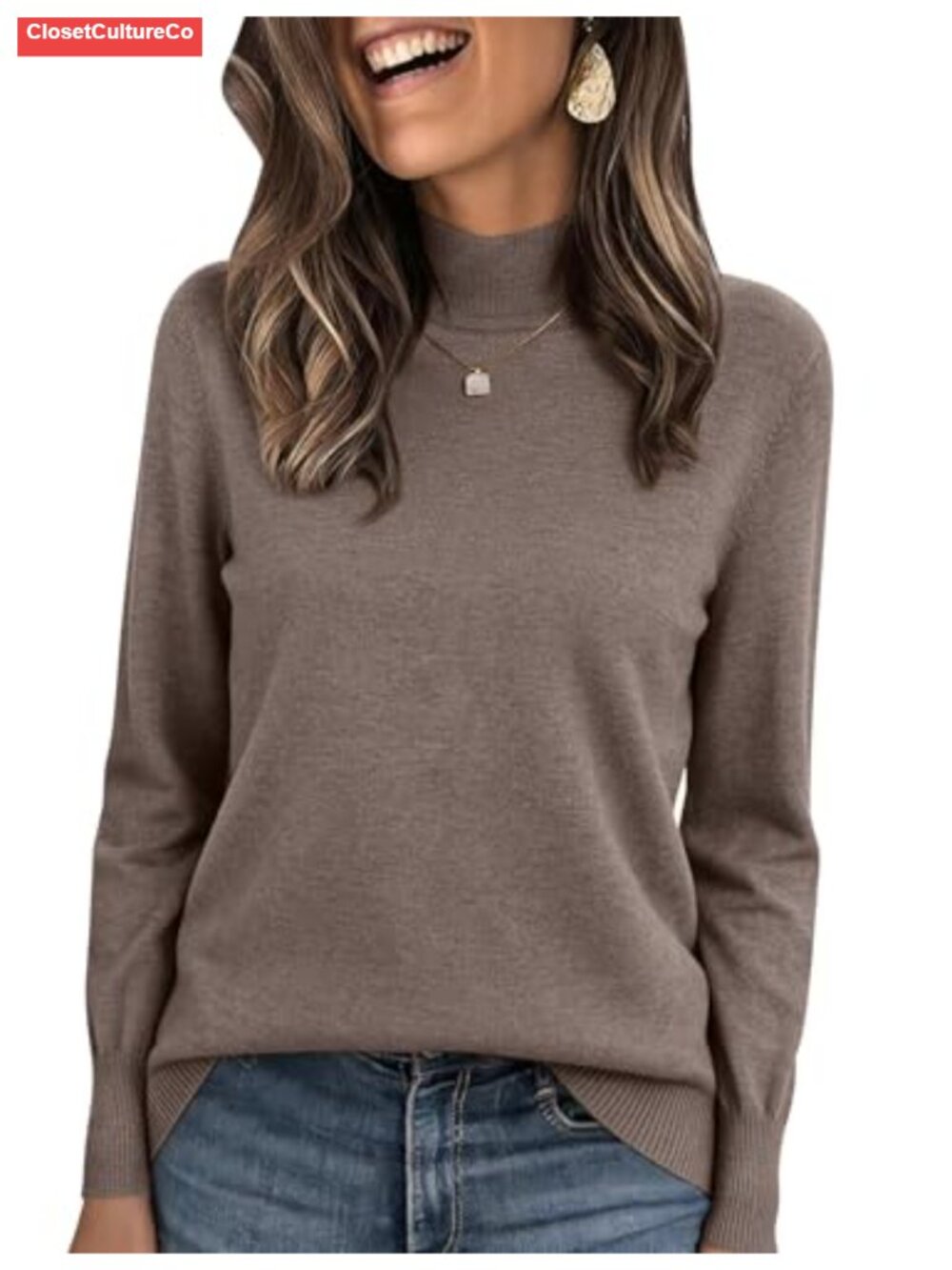 Womens Light Wool Blend Mock Neck Knit Pullover Sweater